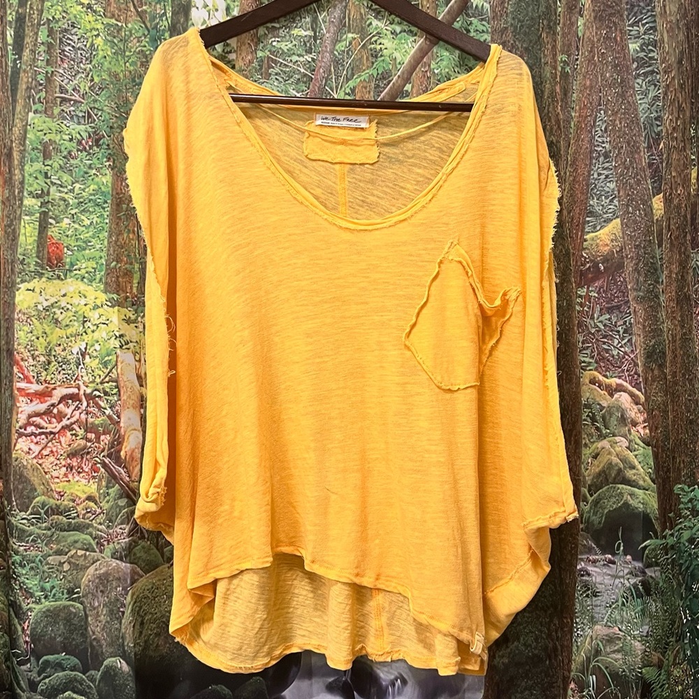 Free People We the Free Women's Orange Linen Cotton Blend Top slouchy oversized